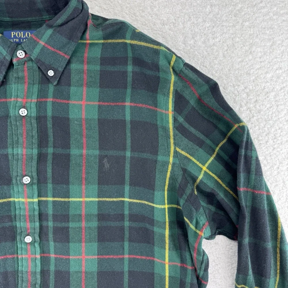 Polo Ralph Lauren Button Up Holiday Plaid Shirt Mens XL Green Cotton